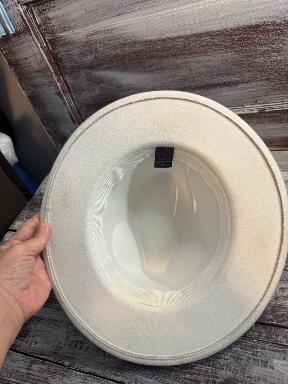 Womens Cream Felt Fedora with Beaded Trim - Picture 5 of 9